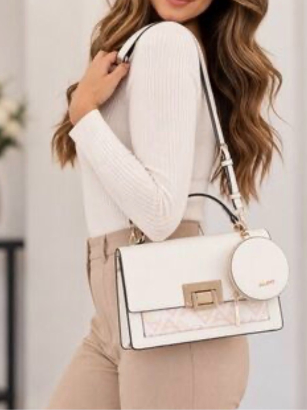 ALDO White Chic Crossbody Shoulder Bag Gold Chain Pastel Detail